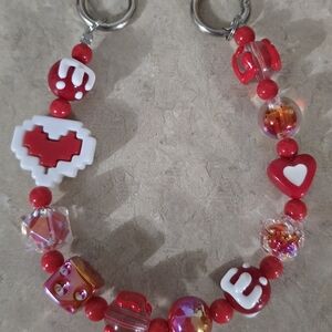 Red and White Beaded Keychain